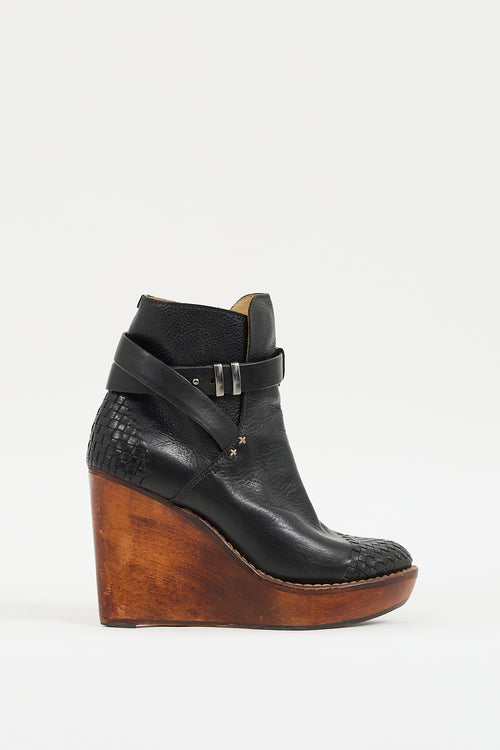 Rag & Bone Black & Brown Leather Emery Woven Wedge Boot