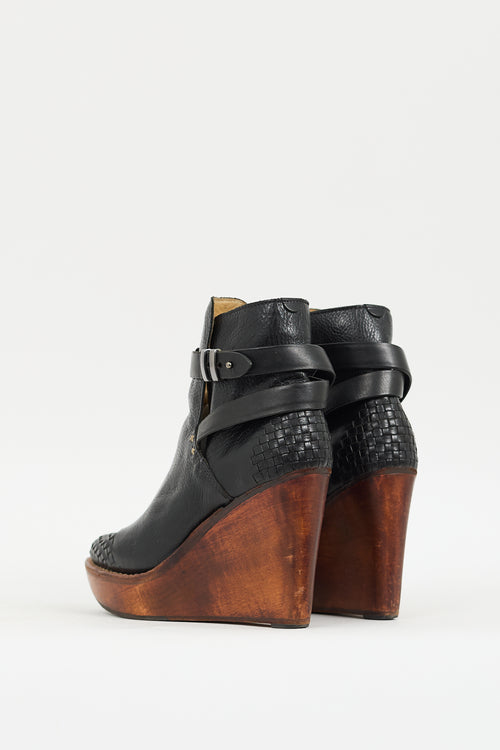 Rag & Bone Black & Brown Leather Emery Woven Wedge Boot