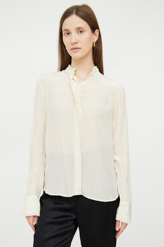 Cream Ruffled Satin Blouse Rag & Bone