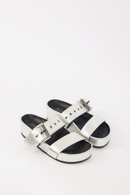 Rag & Bone Silver Metallic Leather Evin Buckle Slide