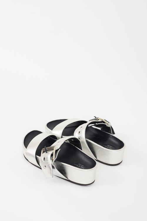 Rag & Bone Silver Metallic Leather Evin Buckle Slide