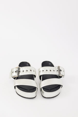 Rag & Bone Silver Metallic Leather Evin Buckle Slide