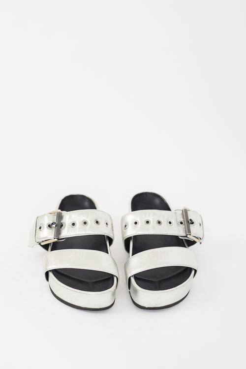 Rag & Bone Silver Metallic Leather Evin Buckle Slide