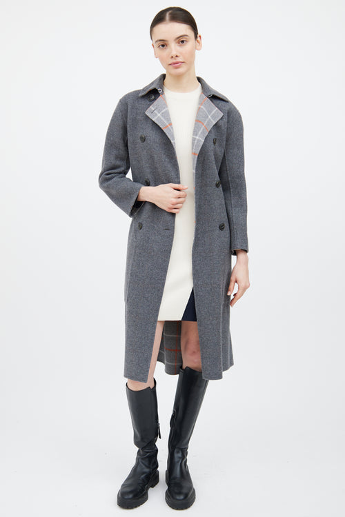 Rag & Bone Grey & Orange Wool Plaid Reversible Coat