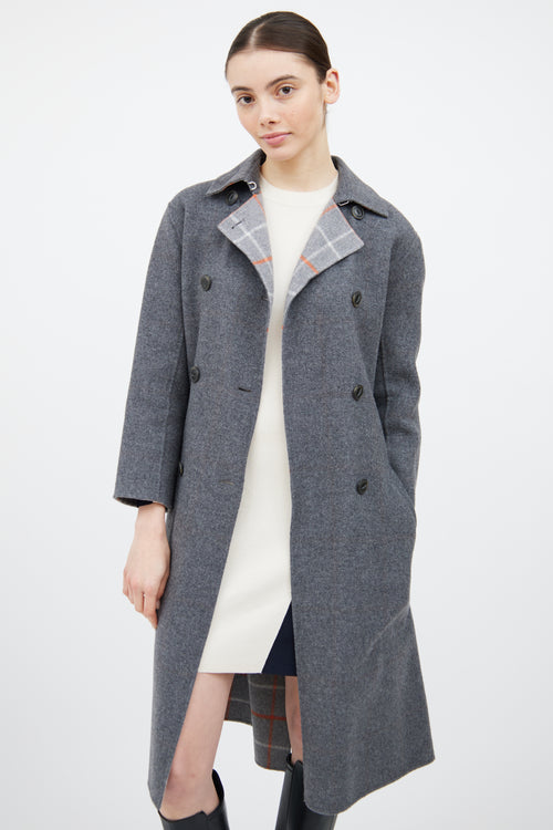 Rag & Bone Grey & Orange Wool Plaid Reversible Coat