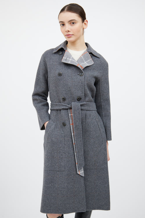 Rag & Bone Grey & Orange Wool Plaid Reversible Coat