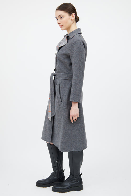 Rag & Bone Grey & Orange Wool Plaid Reversible Coat