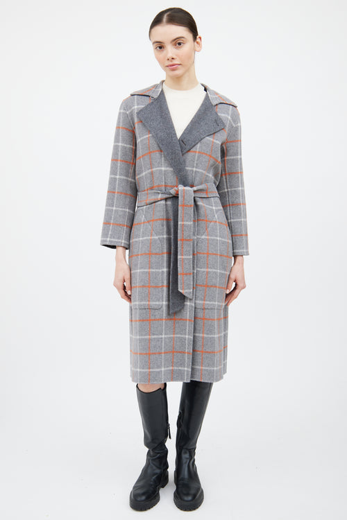 Rag & Bone Grey & Orange Wool Plaid Reversible Coat