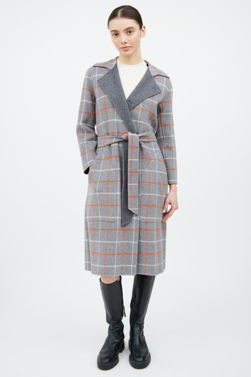 Rag & Bone Grey & Orange Wool Plaid Reversible Coat