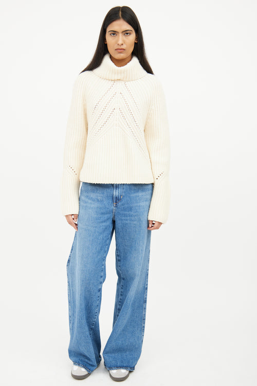 Rag & Bone Cream Cable Knit Wool Turtle Neck Sweater