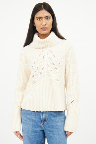 Rag & Bone Cream Cable Knit Wool Turtle Neck Sweater