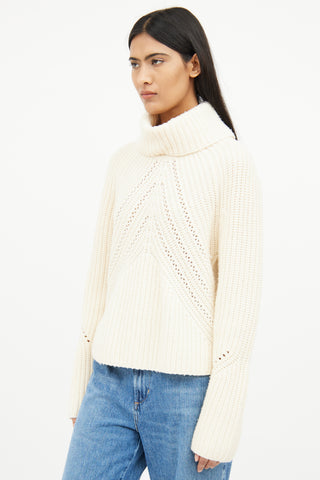 Rag & Bone Cream Cable Knit Wool Turtle Neck Sweater