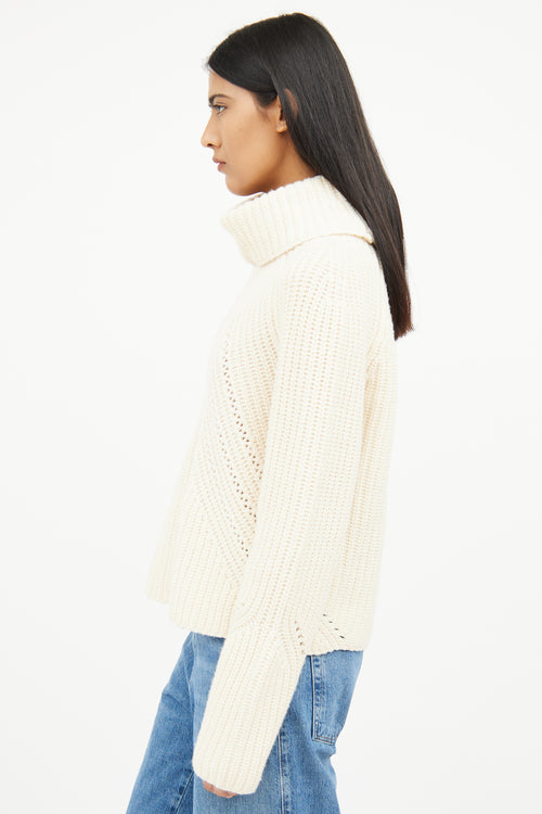 Rag & Bone Cream Cable Knit Wool Turtle Neck Sweater