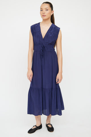 Rails Navy Satin Aletta Shirred Dress