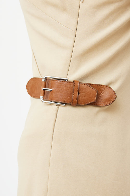 Ralph Lauren Belted Beige Leather Panel  Dress