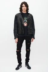 Ralph Lauren Black Leather & Suede Zip Jacket