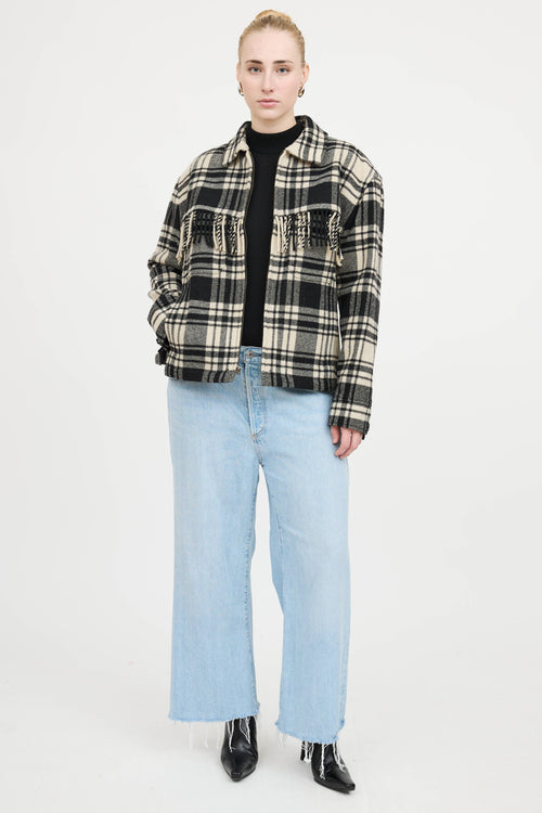 Ralph LaurenWool Plaid Fringe Jacket