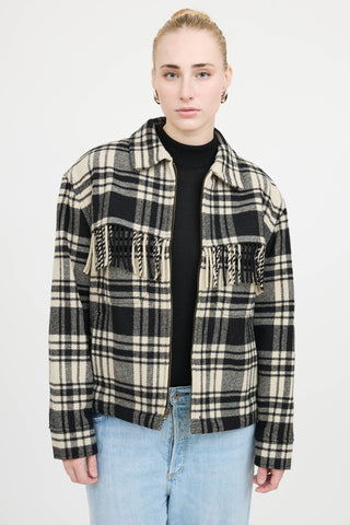 Ralph LaurenWool Plaid Fringe Jacket