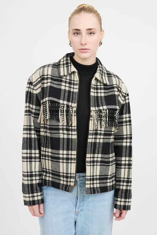 Ralph LaurenWool Plaid Fringe Jacket