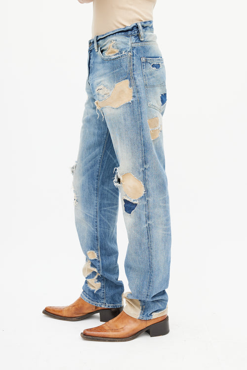 Ralph Lauren Blue Distressed Patch Work Jeans