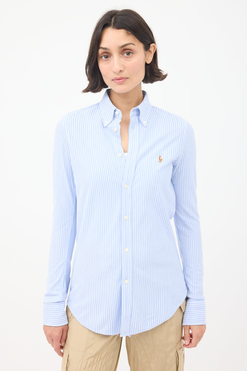 Ralph Lauren Polo Light Blue & White Striped Logo Shirt