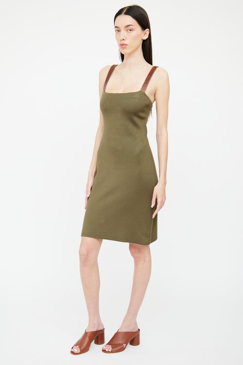 Green Fitted Leather Strap Dress Ralph Lauren