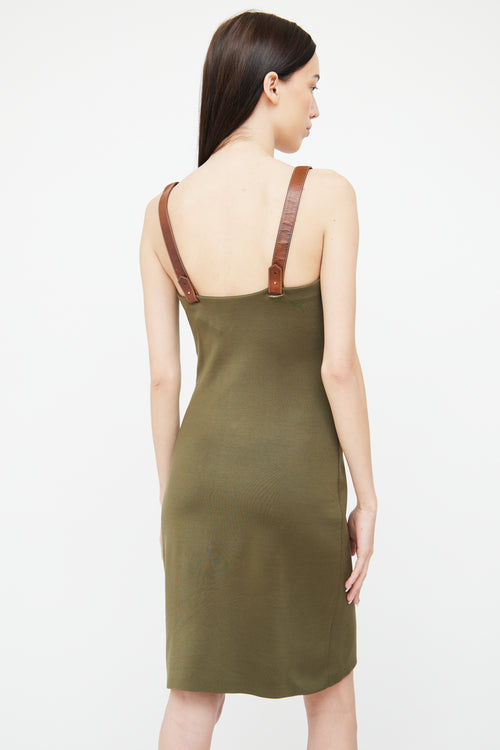 Green Fitted Leather Strap Dress Ralph Lauren
