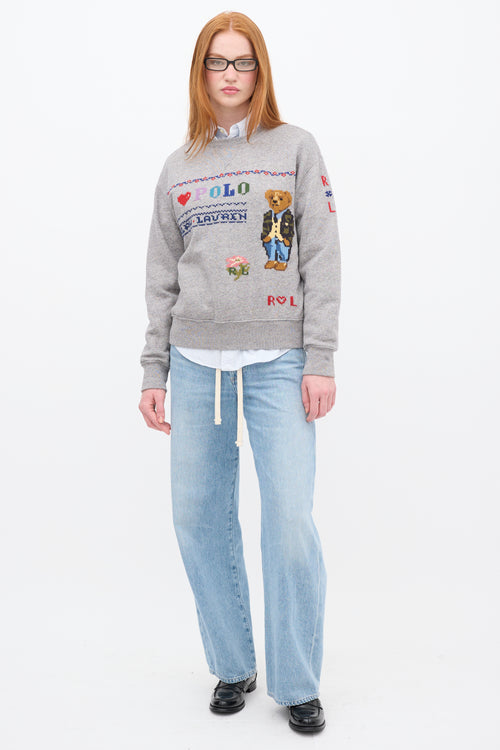 Ralph Lauren Polo Grey & Multi Embroidered Crewneck