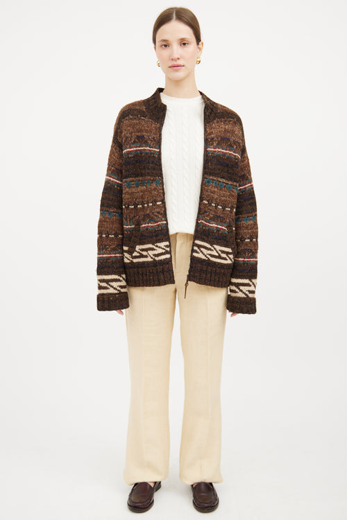 Brown & Multi Zip Knit Jacket