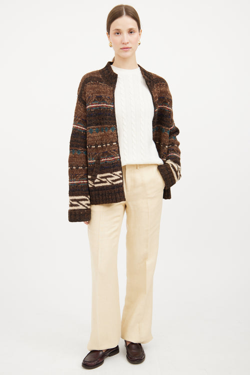 Brown & Multi Zip Knit Jacket