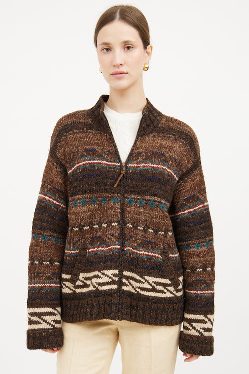 Brown & Multi Zip Knit Jacket