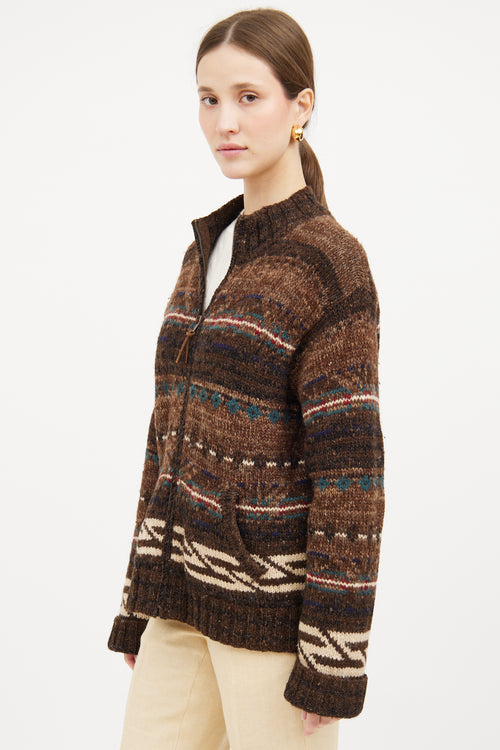 Brown & Multi Zip Knit Jacket