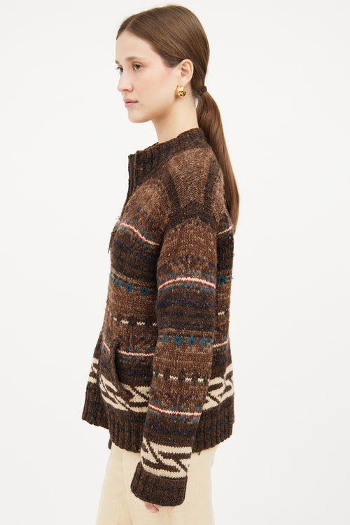 Brown & Multi Zip Knit Jacket