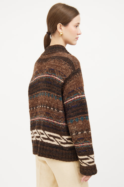 Brown & Multi Zip Knit Jacket