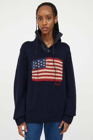 Ralph Lauren Polo Navy Knit Henley Flag Sweater