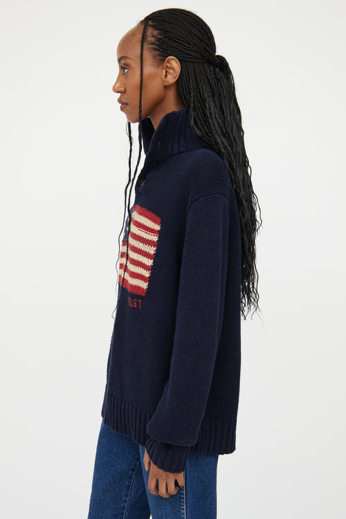 Ralph Lauren Polo Navy Knit Henley Flag Sweater