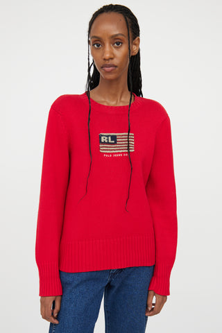 Ralph Lauren Polo Red Knit Flag Sweater