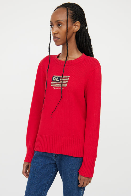 Ralph Lauren Polo Red Knit Flag Sweater