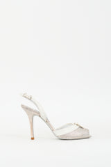 Ralph Lauren Silver & White Embossed Leather Peep Toe Pump