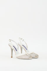 Ralph Lauren Silver & White Embossed Leather Peep Toe Pump