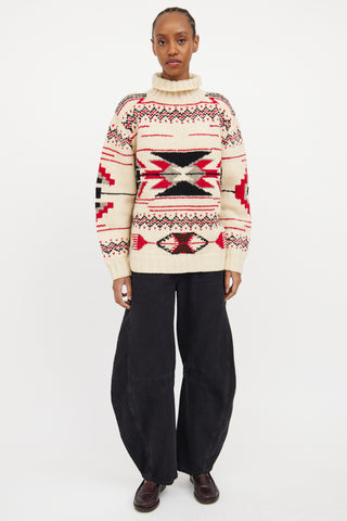 Cream & Multicolour Wool Knit Intarsia Sweater