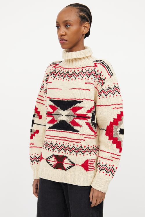 Cream & Multicolour Wool Knit Intarsia Sweater