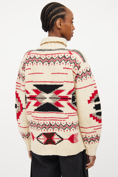 Cream & Multicolour Wool Knit Intarsia Sweater