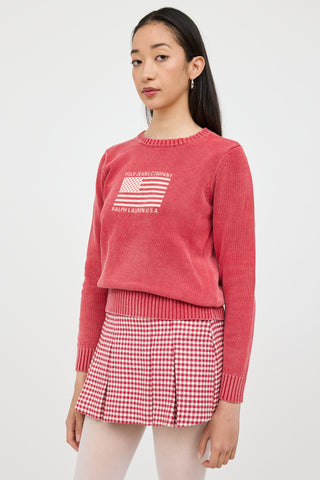 Ralph Lauren Red & White Knit Logo Sweater