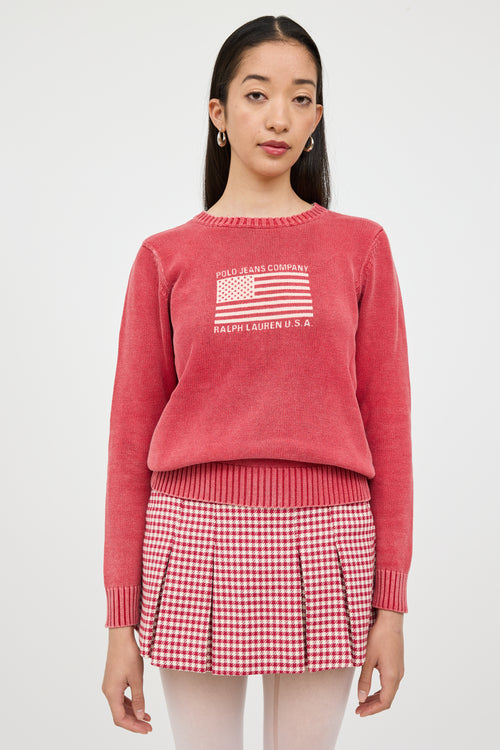 Ralph Lauren Red & White Knit Logo Sweater