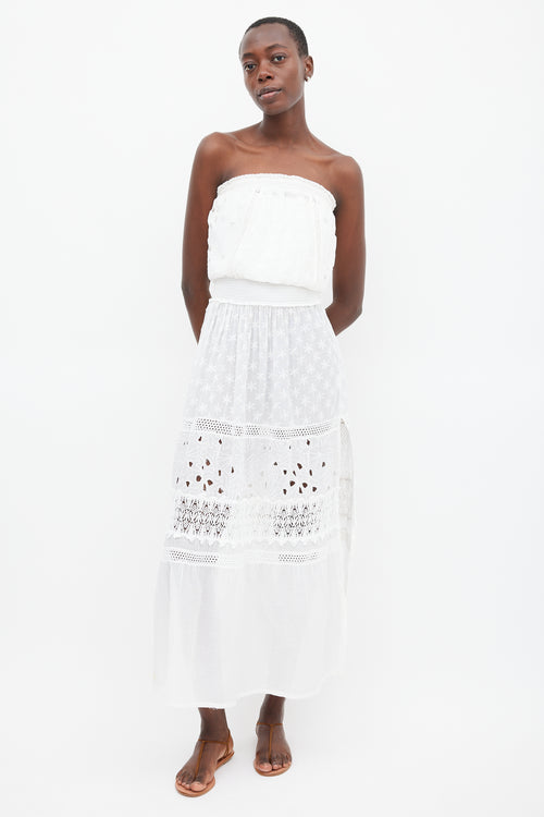 Ramy Brook White Tiered Floral Eyelet Dress