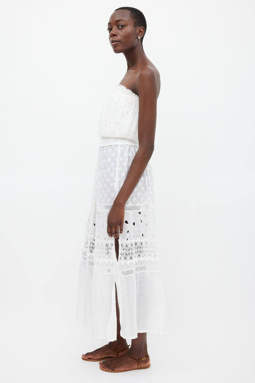 Ramy Brook White Tiered Floral Eyelet Dress