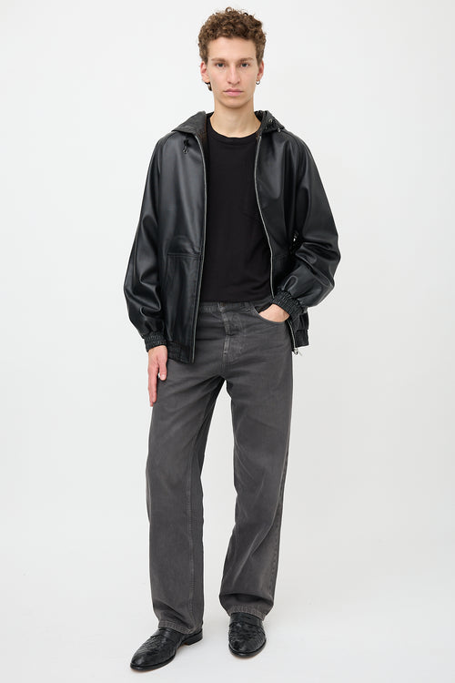 Random Identities Leather Hooded Jacket