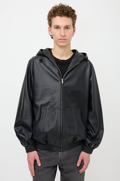 Random Identities Leather Hooded Jacket