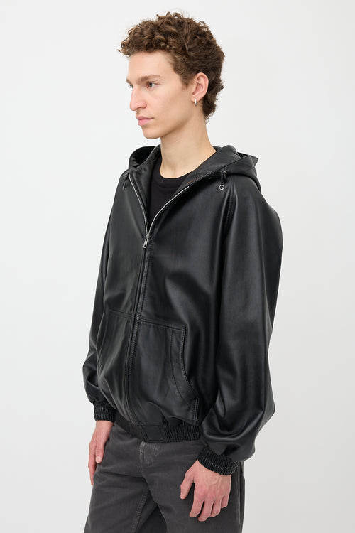 Random Identities Leather Hooded Jacket